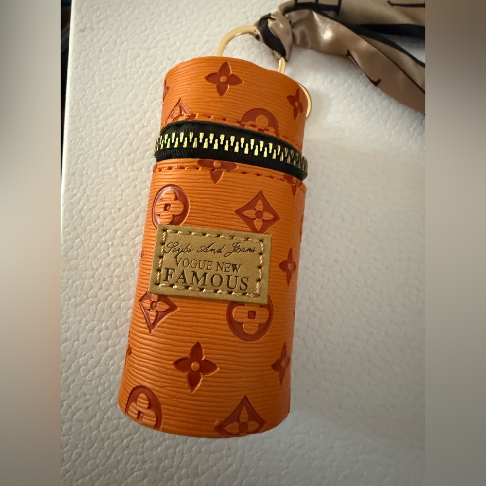 New lipstick holder  bag charm Orange Patterned Key lipstick Holder